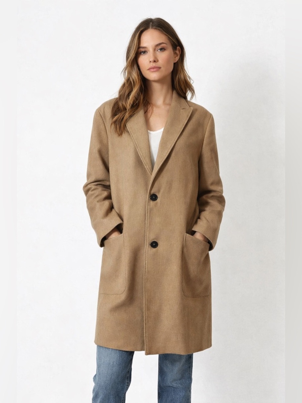 Billy Reid Women’s Tan Camel Hair Wool Blend Long Collared Pea Coat size XL